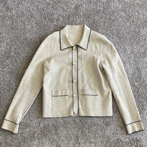 Sandro Cream Women's Cardigan with Black Trim & Pearl buttons